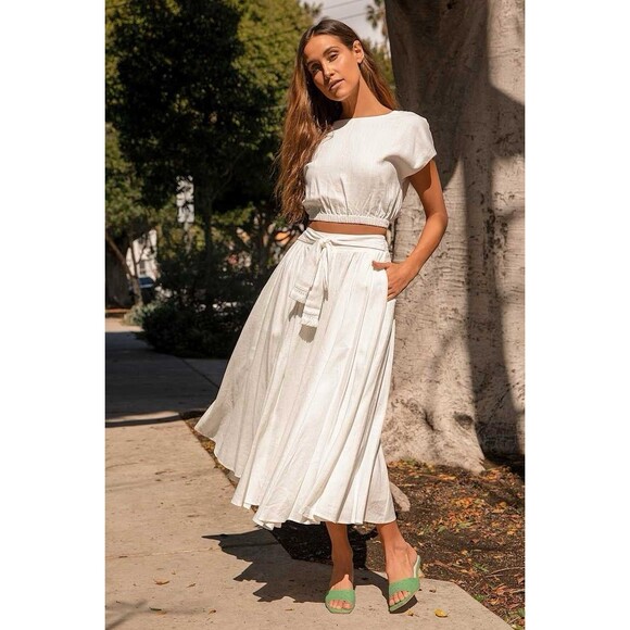 Lulus Brings You Back Ivory Two-Piece Midi Dress Viscose/Linen NWT Size M Medium - Picture 1 of 13